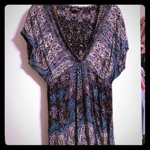 Short cut v neck multi color dress mini